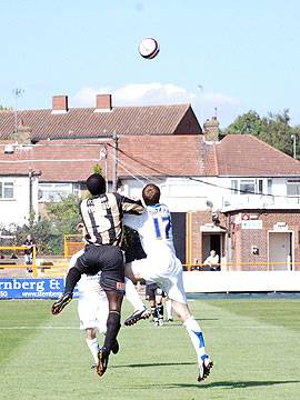 Murray and Yakubu battle for a header; Yakubu got the better of Murray throughout the afternoon