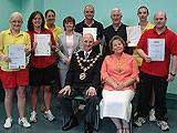 Rochdale Central Leisure staff with their NVQ awards alongside Mayor & Mayoress of Rochdale, Peter & Helen Evans