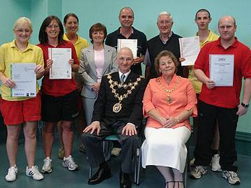 Rochdale Central Leisure staff with their NVQ awards alongside Mayor & Mayoress of Rochdale, Peter & Helen Evans