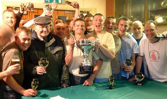 Rochdale Nomads with the Sylvia Ray Memorial Trophy<br>(with man of the match, David Hurst holding the trophy)