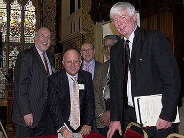 John Kay (Rochdale Online), Roger Ellis (Council CEO) & Paul Rowen MP with Cllrs Swift and Shariff in the background