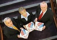 From left to right, David Peacock, (Chief Executive, Chamber Business Connections), Lynda Lambert (Bank of Scotland) and Andy Cooke (Franchise Sales Manager, Domino's Pizza) mark the first ever Franchise Seminar at the Chamber Business Connections, Bolton