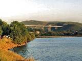 Hollingworth Lake with the Rakewood Viaduct in the distance.