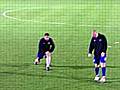 Star midfielders Gary Jones [right] and Jon Doolan warm down after the game