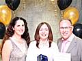 Last year's Rochdale Ambassador, Cathryn Dolinsky of Greggs, with award sponsors Pauline Journeaux & Keith Swift of Rochdale Online