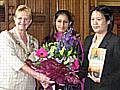 Mayor, Councillor Jean Hornby with Mehmoona Mahmood and Lisa Tse