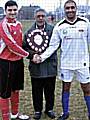 Lee Murphy captain of the Rochdale Council Team, Cllr Sharif holding the Unity Shield and Azmat Khan captain of the Faith Team