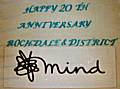 Rochdale Mind's 20th Anniversary cake.