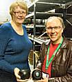 Councillors Irene Davidson and Keith Swift get a grip of John Bright's bowls during their recent visit to the Rochdale Link4life Arts and Heritage Service.