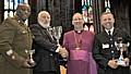 Winners of the poll alongside the Bishop of Middleton. From left to right: (3rd Place) Soldiers, represented by Warrant Officer Lutha Magloire, (1st Place) Parents, represented by  Graham Higson, Bishop of Middleton, Rt Revd Mark Davies, (2nd Place) Firefighters, represented by Officer Steve Sherridan.