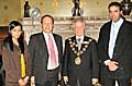 Rochdale's Mayor, Councillor Robin Parker, meets Atifa Shah (left) and Hanief Mohammed (right) from Sport For All, with Rochdale's Labour Parliamentary candidate Simon Danczuk.