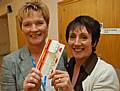 Julie Benyon, Bowel Cancer Screening programme administrator, and Audrey Howarth, health improvement practitioner, with an example of the sample pack sent to people.