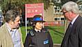 Councillor Dale Mulgrew discusses local policing with PCSO Gaukhar Delaney and Paul Rowen MP.