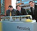 GMPTA Councillors Whitmore, Colledge and Knowles with the new look model tram.