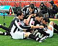 Dale players celebrate Rory McArdle's goal that gave them the lead against Stockport at Wembley