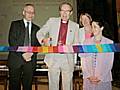 Ian Kimber (Rochdale Online Technical Director), Bishop of Manchester Nigel McCulloch, Ann Mummery (Diocesan Communications Officer) and Pauline Journeaux (Rochdale Online Managing Director)