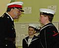 One of the Royal Navy area officers inspects one of Rochdale's young sea cadets