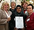 (from the left) Fay Wanless (group leader), Ann Keen MP (health minister), Johura Bibi (ethnic health worker), Emily Thornberry MP (chair of the APPGM) and Luba Smith (community midwife).