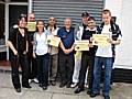 Council Officer, Steph Rush; ReBuild graduate Danny Slowe; Project Manager Helen Munro; Trainer Gulzar Ahmed; Project Director Iain Wight; ReBuild Graduates David Byrom, David Davies and Lee Wood.