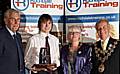 Mayor Robin Parker and Mayoress Ann Jones with Joe Stoloff of Farrel Ltd, this year’s first year engineering apprentice of the year, and Ernest Curzon, workshop manager at Rochdale Training. 