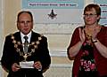 The Mayor and Mayoress of Rochdale, Councillor Keith Swift and Ms Susanne Etchells receiving a cheque for £700 from Rochdale Masons towards the Mayor's Charity.