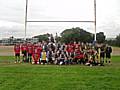 Year 11 teams Matthew Moss (blue), St Cuthbert's (Red) and Balderstone Technology College (Green) pictured at the end of the tournament.