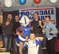 Rochdale Swarm trophy winners with Hornets mascot Hercules