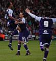 O'Grady celebrates after doubling Rochdale's lead.