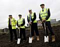 Robert Grafton, Cllr Mohammed Sharif, Stephen Boocock and David Beckett prepare to cut the first sod at CR Laurence's new European HQ at Kingsway.