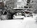 The frozen, snow covered Rochdale Canal