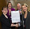 All signed on tackling climate change: (L-R) Shona Thomas and Catherine Monohan from the Energy Saving Trust with Executive Director for Rochdale Council John Patterson and cabinet member for environment and sustainability Councillor Wera Hobhouse.