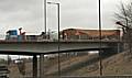 The scene of the overturned lorry from the M62 eastbound carriageway.