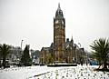 The snow scene at Rochdale Town Hall last week.