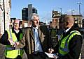 Councillor William Hobhouse (Rochdale township chairman) with new enforcement wardens Matt Hopley (left) and Andy Edwards (right).