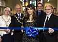 Samia Smith prepares to cut the ribbon, with the Mayor and Mayoress, Councillor Alan McCarthy, Chair of Heywood Township and Jim Dobbin MP.