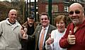 No more crossing the line: Councillors Peter Rush and Malcolm Bruce with local residents alongside the new fencing.
