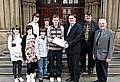 PETITION: (l to r) Emma Beasley (15), Grace Beasley (15), Josh Martin (16), Andrew Beasley (13), Rob Hull (14), Jon Smith (15) handing the petition over to Councillor Matt Colledge (Chairman of GMITA), Councillor Keith Whitmore (Vice Chairman of GMITA), and Councillor Norman Critchley (Bolton member of GMITA).