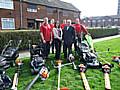 Jim Kelly, Property service manager and Kathryn Beddows, contract administrator for Riverside Pennine Division are shown welcoming left to right Charlie Harrison, Tom Blore, Paul White and Paul Whittle from the Connaught Group.