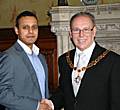 Noorul Choudhury with deputy mayor Councillor Keith Swift during a recent visit to Rochdale.