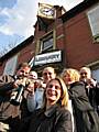 Councillor Wera Hobhouse with members of the Norden Community Trust celebrate by the old library. (Left to right: Nigel Morrell, Ian Moore, Kath Wilson, Wera Hobhouse, Kathryn Bentley and Stephen Haslam.)