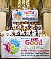 Ready to feel good: Music fans celebrate the launch of the Rochdale Feel Good Festival which hits town on 10 and 11 July.