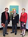 Harald Schuppe opens his Touchstones exhibition with the Mayor of Rochdale Councillor Keith Swift and Mayoress Sue Etchells.