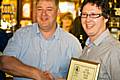 Peter Alexander of CAMRA presents the Pub of the Year 2009 Award to Simon Crompton, Landlord of The Baum