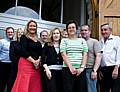 Staff outside the new building at Boarshaw Farm