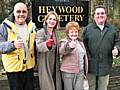 Councillors Peter Rush, Doreen Brophy-Lee, Malcolm Bruce and Parliamentary Candidate Councillor Wera Hobhouse outside Heywood Cemetery.