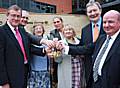 John Pierce, Chairman, and Trevor Purt, Chief Executive of NHS HMR, Sheila Hill, Steering Group Chairman, Vicki Devonport, NDC Chief Executive, Councillor Linda Robinson, Council Leader Alan Taylor and Peter Forrest, Eric Wright Group Director, with the keys to the new Phoenix Centre.
