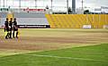 The 'two-tone' Don Valley pitch ahead of yesterday's game.