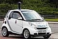 Smart car fitted with a 12ft mast and camera