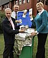 Councillor Irene Davidson recycles tin foil alongside Phil Tomlin (left) and Andy Shaw from the council’s recycling team.