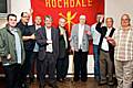 Steven Burke, Mark Hollinrake, Jack Brassington, Tom Stott, Mick Cummings, Maureen Nicholl, Mick Coates, Councillor Robin Parker and Dave Lee defiant at Rochdale Labour Club following the expulsion and suspension of the 'Rochdale Seven'